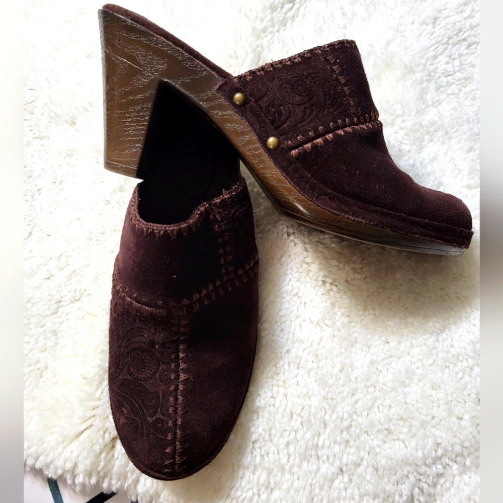 Sonoma brown faux suede 3" heel clog women's 7.5  #1276